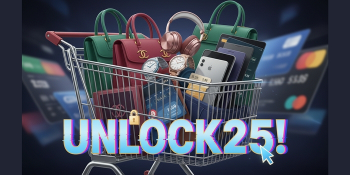 Illustration of a shopping cart with premium brand items blocked by a discount code.